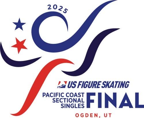 Event logo for the 2025 Pacific Coast Sectionals Singles Final. A stylistic skater with two stars representing the second step in the qualifying season. 